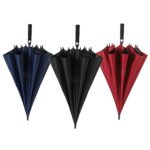 Premium gift golf umbrellas in navy blue, black, and red colors, ideal for corporate gifts