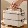 Custom lunch box food storage container with a sturdy portable handle that is designed for easy carrying