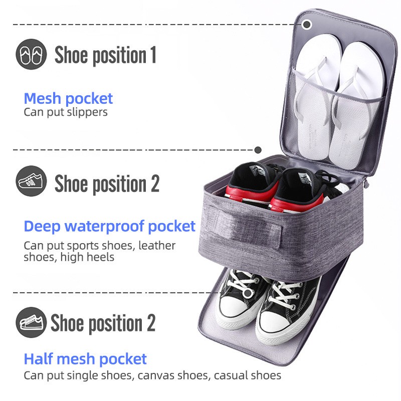 products description on the 3 layers of the travel organizer shoe bags from corporate gift supplier in Malaysia