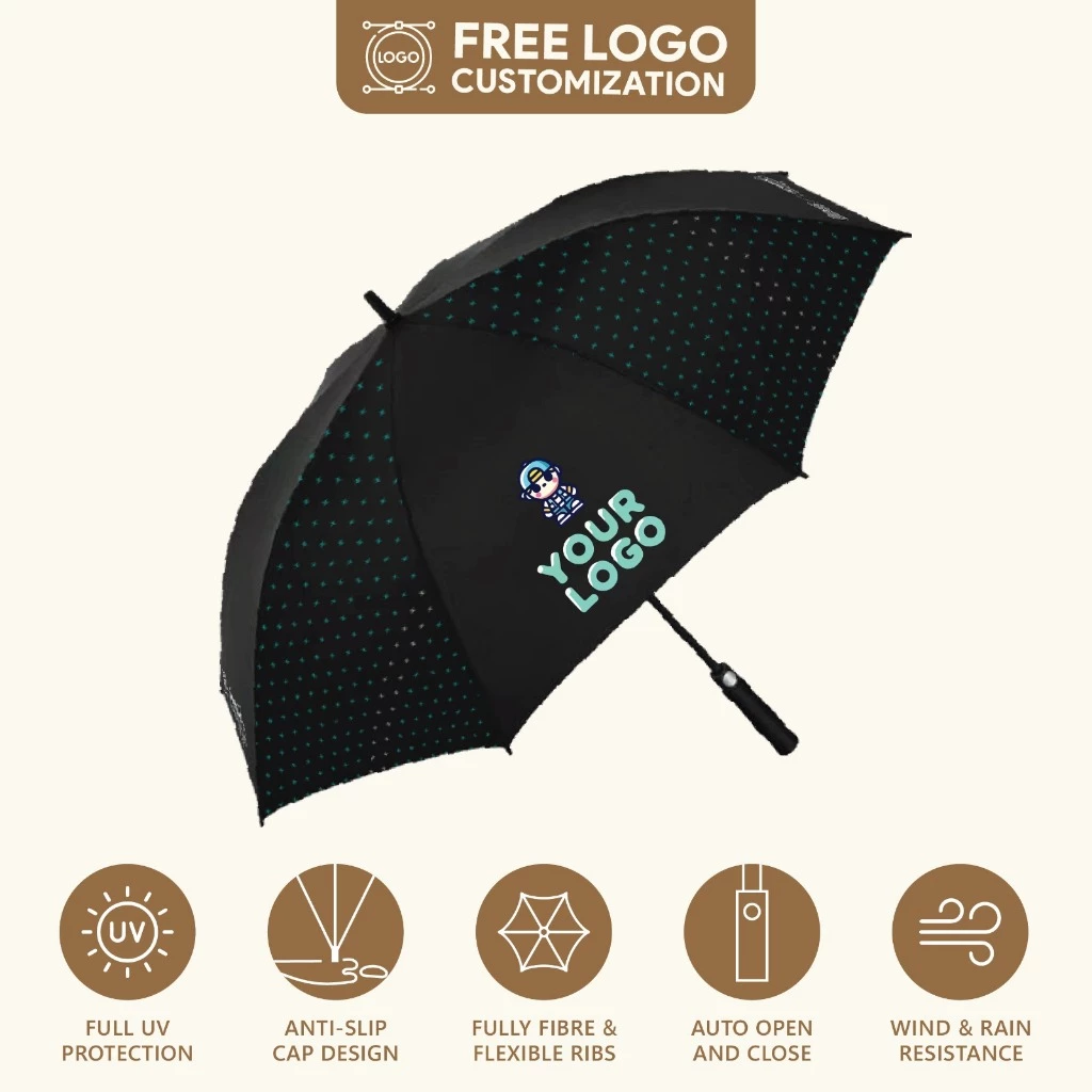 blue premium gift umbrella with custom laser engraving for your company logo
