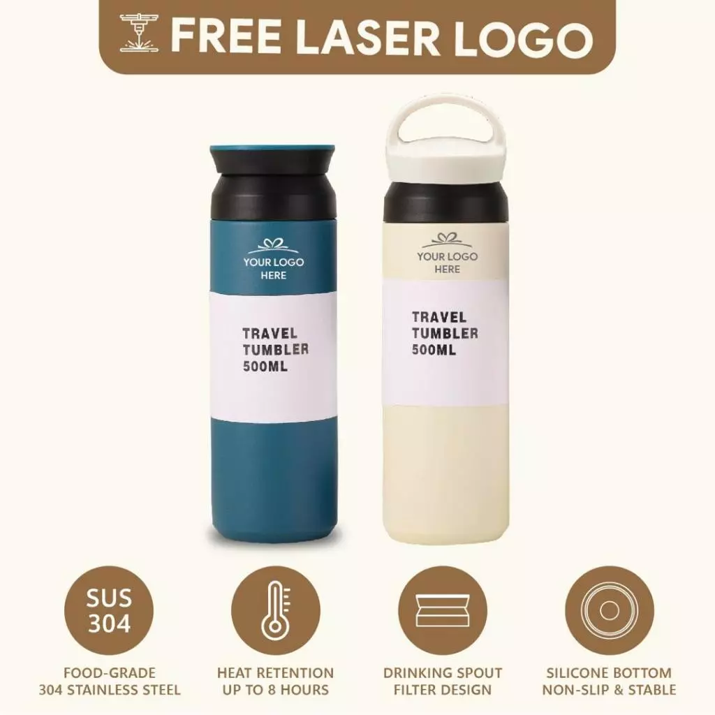 custom vacuum flask for travel tumbler in 500ml for 2 colors that can choose free laser logo